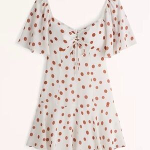 Abercrombie & Fitch Flutter Sleeve White and Brown Polka Dot Mini Dress